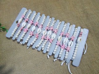 12Pcs White Turqoiuse Stone & Shell Drawstring Bracelet