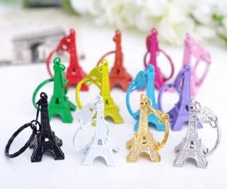 50Pcs Metal France Eiffel Tower Key Ring Mixed colour