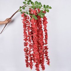 4Pcs Red Artificial Silk Hanging Flower Garland Vine Wisteria