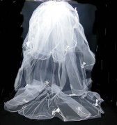 1X New White Wedding Bridal Veil - Bowknot & Flower Edge