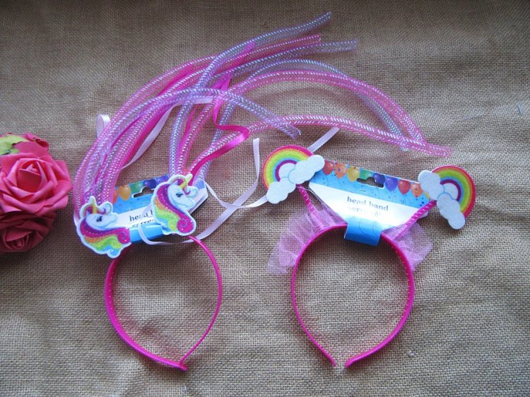 6Pcs Unicorn Hair Band Girl's Pretend Play Head Band Party Favor - Click Image to Close