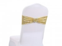 10Pcs Sequined Golden Sash Chair Wider Bow Wedding Venue Banquet