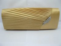 1Pc Golden Satin Stripe Evening Handbag Wedding Clutch Bag Leaf