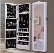 1X New White Lockable Jewellery Display Cabinet w/Mirror