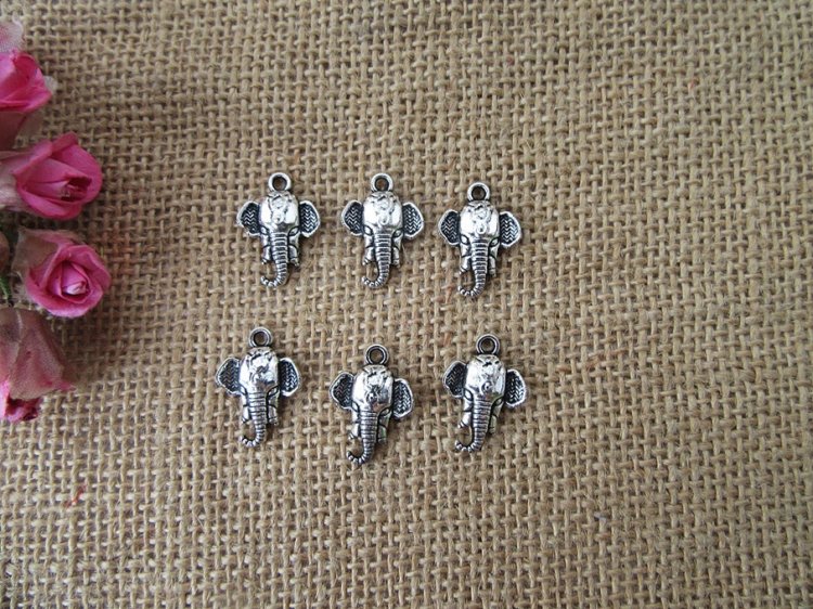 100Pcs New Elephant Head Beads Charms Pendants Jewellery Finding - Click Image to Close