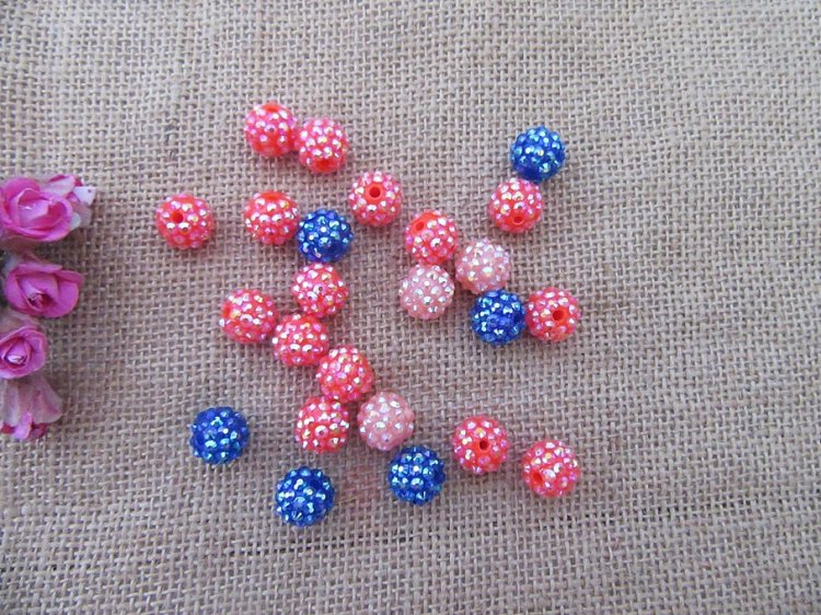 100Pcs Rhinstone Ball Beads DIY Craft Jewellery Making Mixed - Click Image to Close