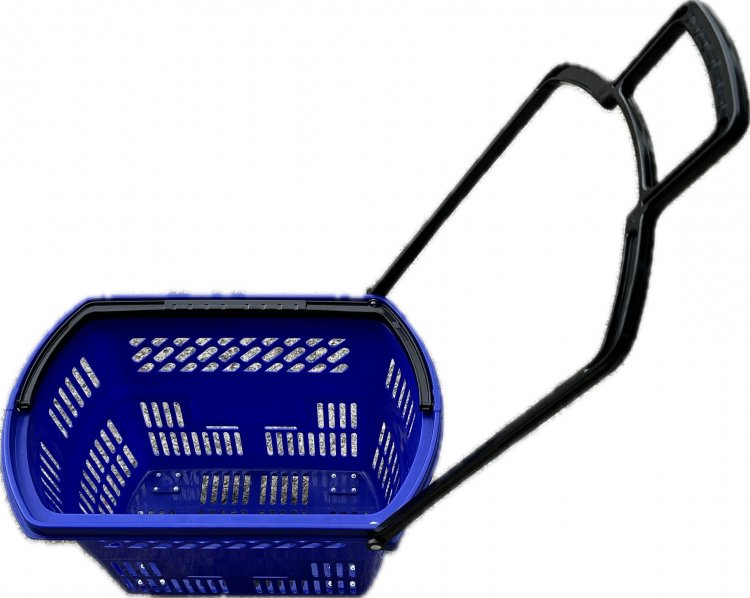 1X Plastic Blue Rolling Shopping Baskets with 2 wheels - Click Image to Close