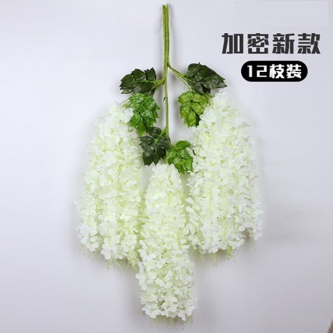 12Pc Ivory Artificial Silk Hanging Flower Garland Vine Wisteria - Click Image to Close