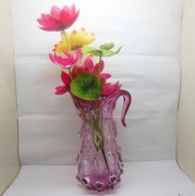 1X Fuschia Handmade Blown Art Glass Vase 30cm High