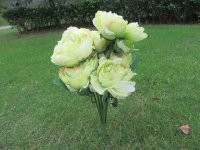 1Pc x 9 Head Green Artificial Peony Flower Arrangement Home