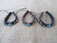 12X Leatherette Bracelets with Gemstone Charms Assorted