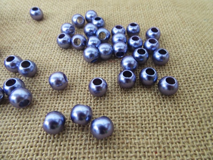 250g (400Pcs) Metalic Purple Simulate Pearl Beads Barrel Pony - Click Image to Close