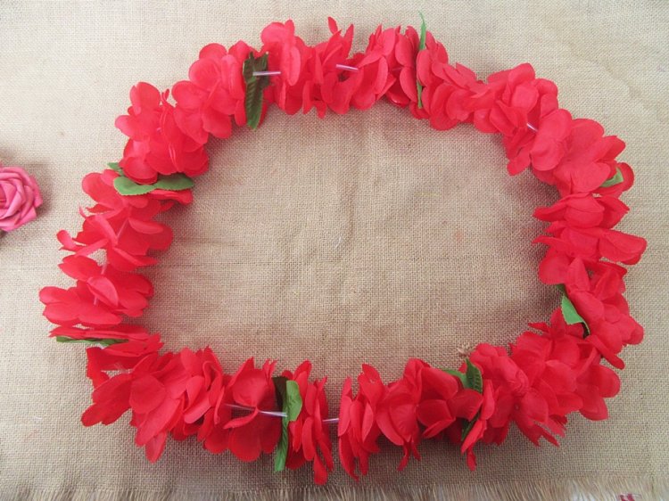 12Pcs Red Hawaiian Dress Party Flower Leis/Lei Petal 8.5cm Dia - Click Image to Close