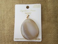 2Pcs Natural Agate Gemstone Charm Pendants with Golden Edge