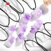 2Pkt x 5Pcs Natural Rough Stone Amethyst Pendant Necklace