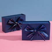 1Pc Blue Double Door Gift Boxes Bowknot Ribbon 19.5x13.5x5.8cm