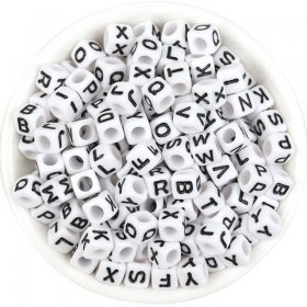 500g White & Black Alphabet Letter Cube Beads 5mm