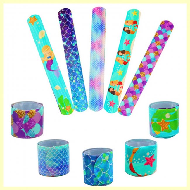 100 Mermaid Reflective Magic Ruler Slap Band Bracelets - Click Image to Close