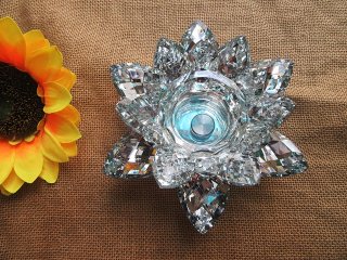 1X Stunning Silver Crystal Lotus Flower Art Deco Candle Holder