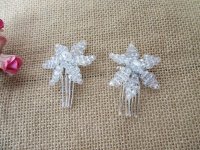 6Pcs Clear Beaded Flower Hair Comb Hair Decor Accessories