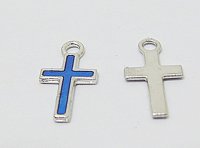 250Pcs Mini Blue Charm Cross Bead Pendant 15x8x1mm