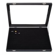 1X New Black Velvet Ring Display Case with Glass Cover