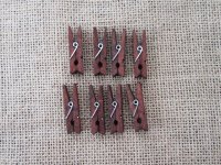 6Pkts X 20Pcs Wine Red Wooden Pegs Office Craft Card Photo DIY P