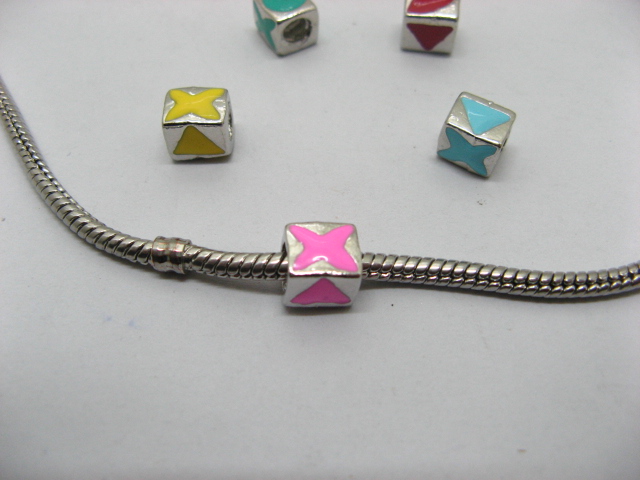 20 Metal Cube Enamel Thread European Beads - Click Image to Close