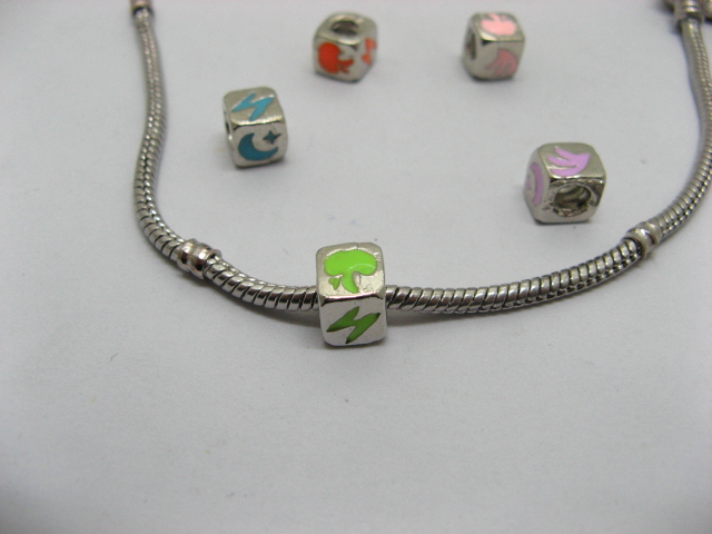 20 Metal Cube Enamel Thread European Beads - Click Image to Close