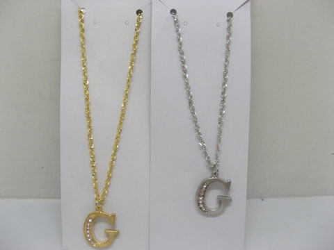 12 Silver&Golden Chain Necklace with Rhinestone Letter "G" Dangl - Click Image to Close