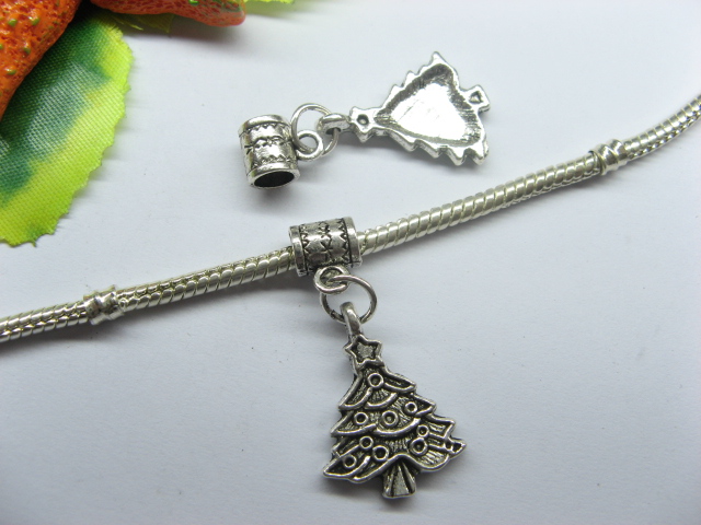 50 Metal European Beads with Christmas Tree Dangle pa-b11 - Click Image to Close