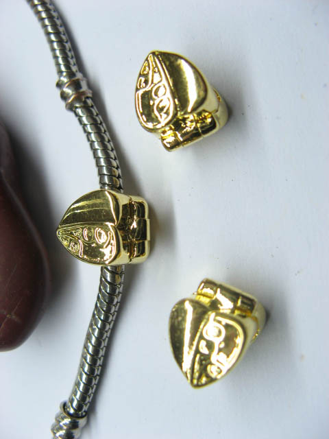 10 Gold Plated Heart European Stopper Beads Clips pa-c30 - Click Image to Close