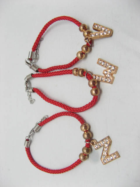 60 Assorted Red Knitted Bracelet w Letter Dangle - Click Image to Close