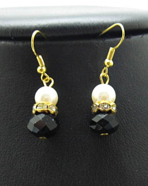 2x12Pairs Black Glass Earrings Golden Plated Hook - Click Image to Close