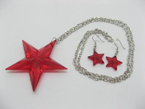 5Pcs Red Star Chain Necklace w/Earring - Click Image to Close