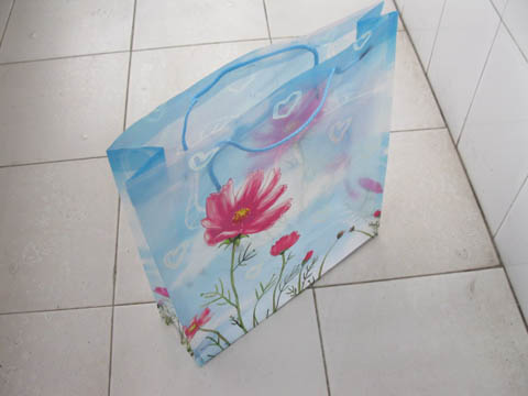 12 Sky Blue w/Flower Plastic Gift Packing Bags 40x35cm - Click Image to Close