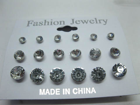 1Bag X 12Sheets Clear Rhinestone Earring Studs 3 Sizes - Click Image to Close