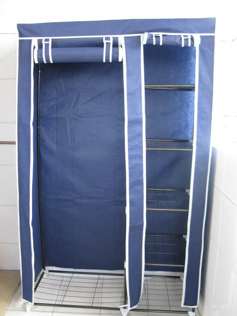 1X New 5-Shelves Storage Wardrobe w/Curtain Cover Navy - Click Image to Close