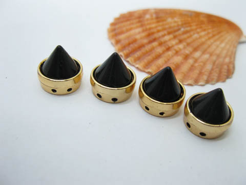 50 Black Golden Rock Punk Spike Conical Stud Beads 10mm - Click Image to Close