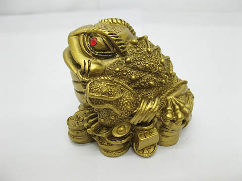 2X Brass Plated Feng Shui Money Frog On Treasure 6x7x5.5cm - Click Image to Close