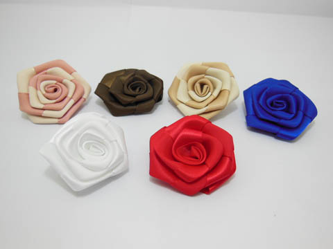 100 Hand Craft Satin Ribbon Rose Flower Embellishments Mixed - Click Image to Close