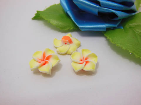 100 Yellow Fimo Beads Frangipani Jewellery Finding 1.5cm - Click Image to Close