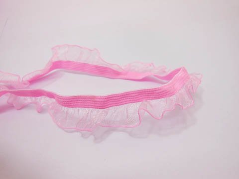 65 Yards Pink Elastic Ruffle Lace Lacemaking Craft Trim - Click Image to Close