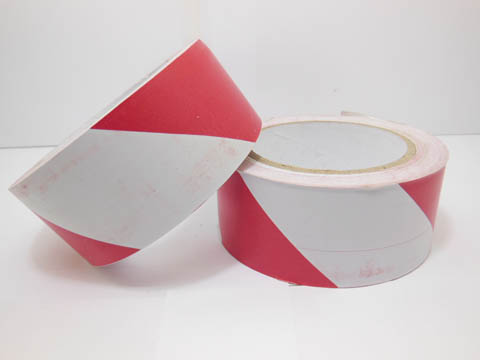 1Roll Red And White Striped Warning Safety Tape 48mm x 30M - Click Image to Close