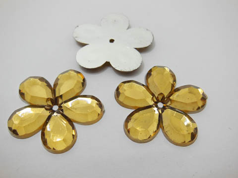 200 Stick-on Flat Back Flower Rhinestone Embellishment - Golden - Click Image to Close