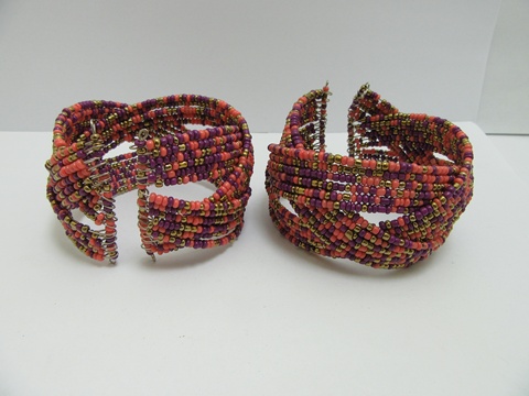 12Pcs Open Ended Bangle Multi Loop Seed Beads Bracelet - Click Image to Close