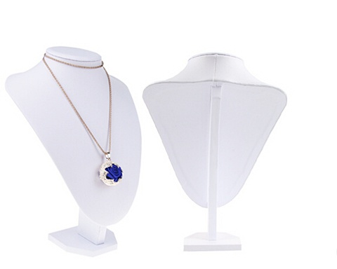 1X White Leatherette Necklace Display Bust Stand 29cm High - Click Image to Close