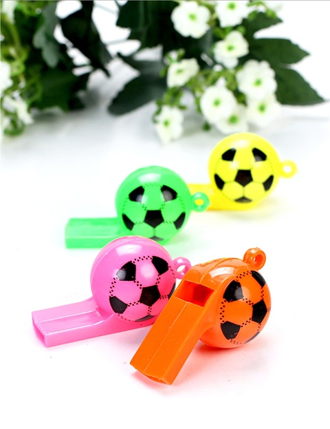 100Pcs Funny Football Whistles with String Mixed Color - Click Image to Close