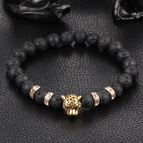 5X New Healing Bead Yoga Bracelet with Golden Leopard Head Beads - Click Image to Close