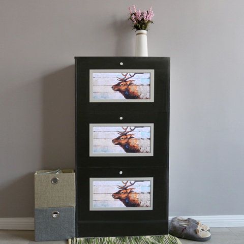 1X Black Deer Shoe Cabinet Rack Storage Organiser 18prs - Click Image to Close